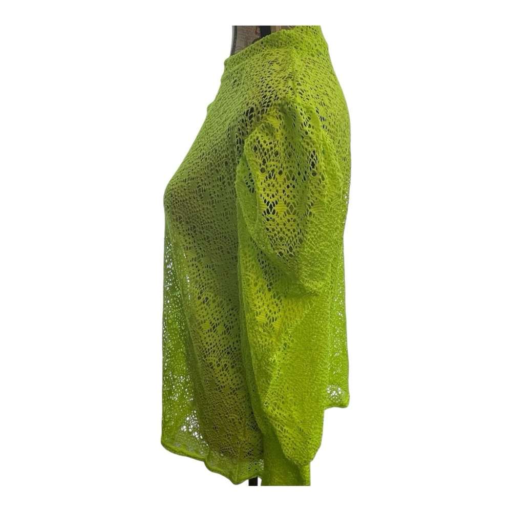 Full Circle Trends Vibrant Neon Green Lace Blouse - Picture 3 of 5
